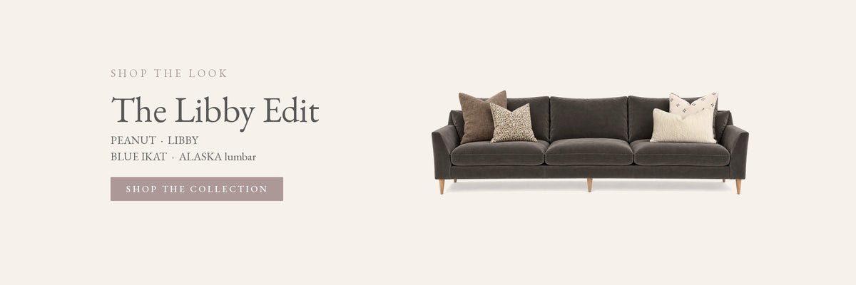 The Libby Edit – shop the look cushion collection on a charcoal sofa