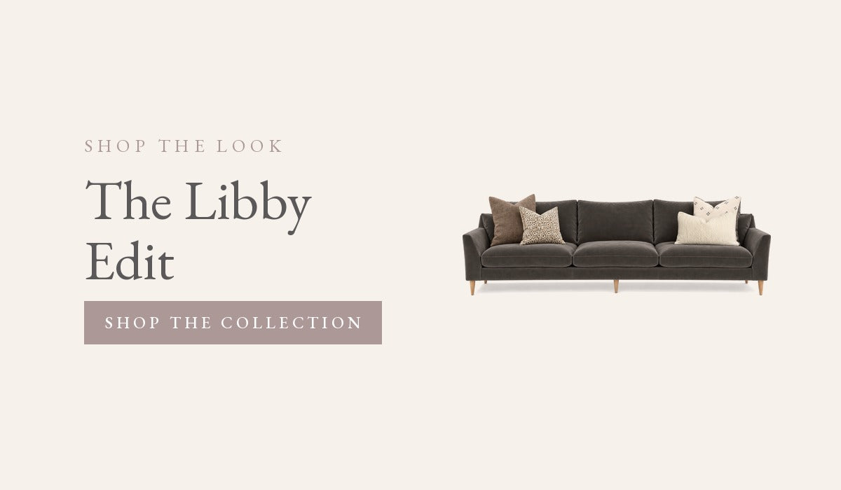 The Libby Edit – shop the look cushion collection on a charcoal sofa