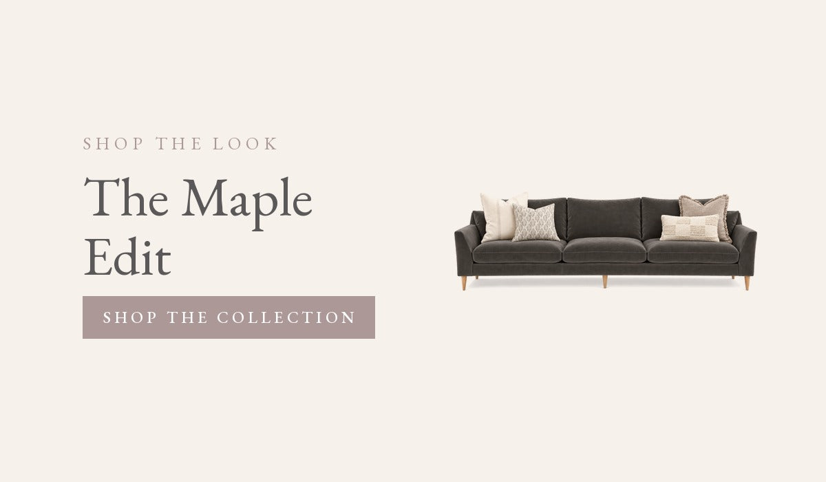 The Maple Edit – shop the look cushion collection on a charcoal sofa