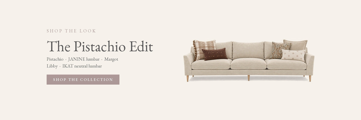 The Pistachio Edit – shop the look cushion collection on a cream sofa