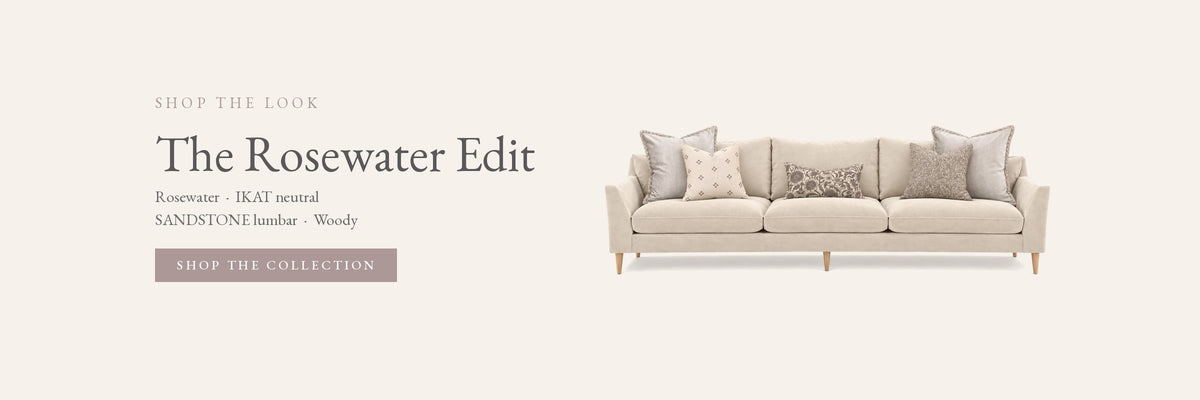 The Rosewater Edit – shop the look cushion collection on a cream sofa