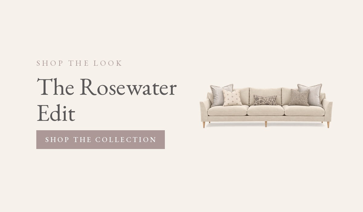 The Rosewater Edit – shop the look cushion collection on a cream sofa