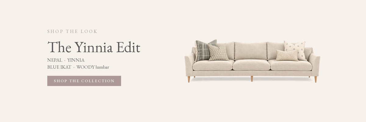 The Yinnia Edit – shop the look cushion collection on a cream sofa